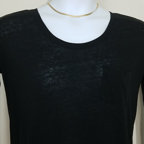 T-shirt top long sleeve front pocket boyfriend black stretch S - Picture 5 of 9